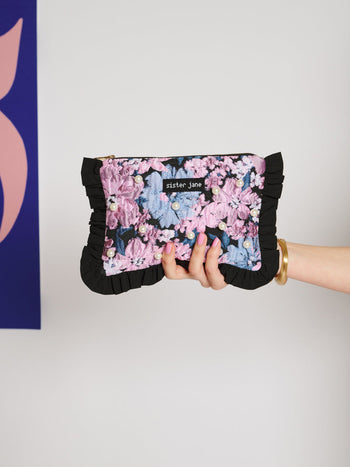 Floral Canvas Jacquard Purse Blue, Pink, Black / Z