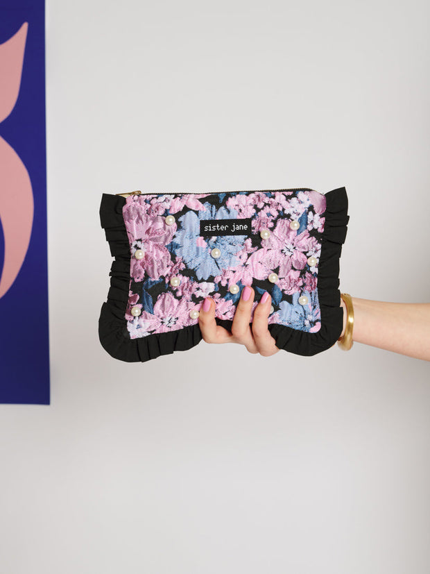 Floral Canvas Jacquard Purse Blue, Pink, Black / Z