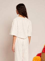 Blanca Broderie Anglaise Top Pearled White / Z