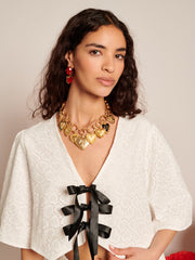 Blanca Broderie Anglaise Top Pearled White / Z