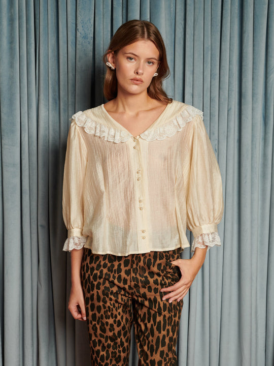 Silken Collar Blouse Cream Ivory / Z