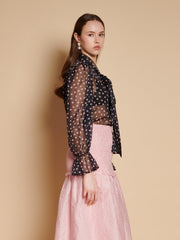 Painterly Polka Chiffon Blouse Black And Pink Spots / Z