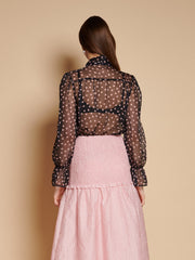 Painterly Polka Chiffon Blouse Black And Pink Spots / Z