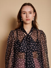 Painterly Polka Chiffon Blouse Black And Pink Spots / Z