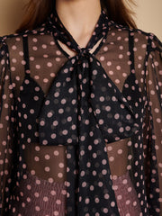 Painterly Polka Chiffon Blouse Black And Pink Spots / Z