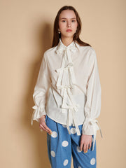 Siljan Bow Blouse Pearled White / Z