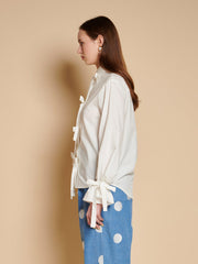 Siljan Bow Blouse Pearled White / Z