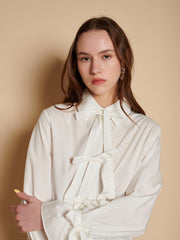Siljan Bow Blouse Pearled White / Z