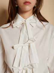 Siljan Bow Blouse Pearled White / Z