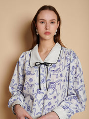 Dala Print Blouse Colbalt & White / Z