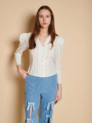 Ebba Trim Blouse Ivory Cream / Z
