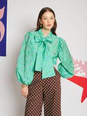 Vine Jacquard Bow Blouse Green C / Z