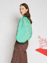 Vine Jacquard Bow Blouse Green C / Z