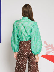 Vine Jacquard Bow Blouse Green C / Z
