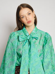 Vine Jacquard Bow Blouse Green C / Z