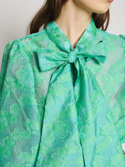 Vine Jacquard Bow Blouse Green C / Z
