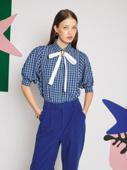 Celeste Check Blouse Grey Blue / Z