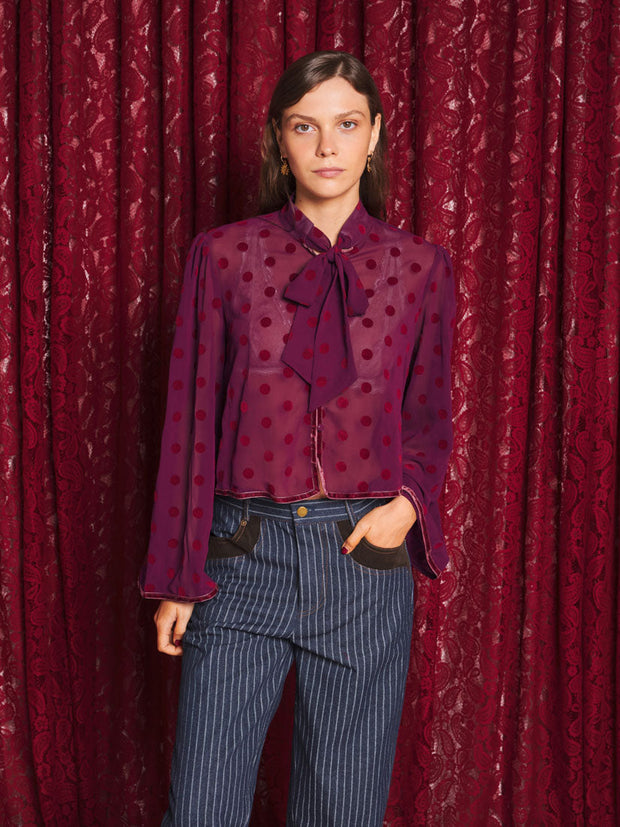 Destiny Spot Bow Blouse Burgundy Red / Z