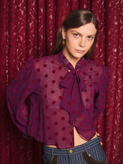 Destiny Spot Bow Blouse Burgundy Red / Z