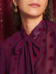 Destiny Spot Bow Blouse Burgundy Red / Z
