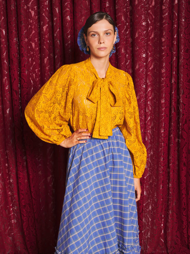 Aura Lace Bow Blouse Mustard Yellow / Z