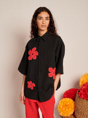 Camelia Applique Boxy Shirt Coal Black / Z