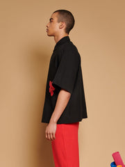 Camelia Applique Boxy Shirt Coal Black / Z