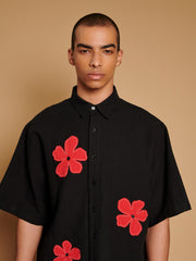 Camelia Applique Boxy Shirt Coal Black / Z