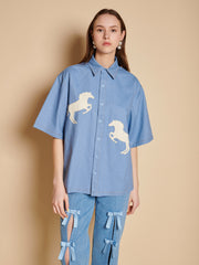 Dala Applique Boxy Shirt Chambray Blue / Z