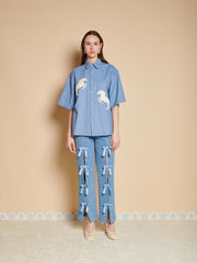 Dala Applique Boxy Shirt Chambray Blue / Z