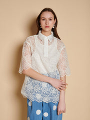 Walter Embroidered Polo Top Pearled White / Z
