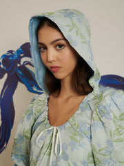 Floral Hood Bubble Hem ミニワンピース