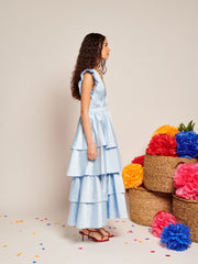 Feria Tiered Midi Dress Pastel Blue / Z