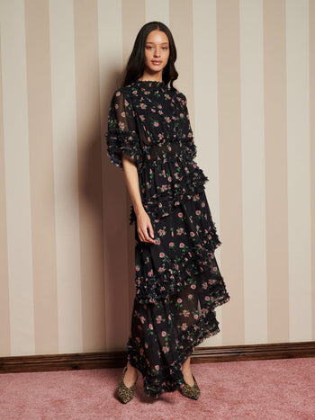 Rose Way Asymmetric Dress Floral Black / Z