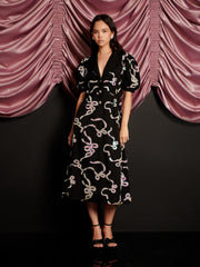 Ripple Bow Embellished Midi Dress Coal Black / Z