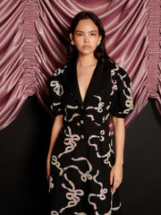 Ripple Bow Embellished Midi Dress Coal Black / Z