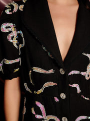 Ripple Bow Embellished Midi Dress Coal Black / Z