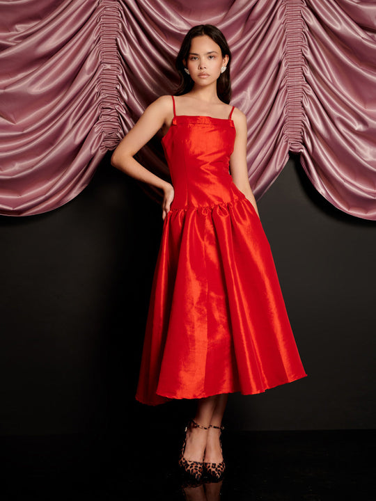 Quartet Taffeta Midi Dress Ruby Red / Z