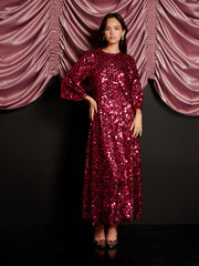 Empire Sequin Midi Dress Fuschia Pink / Z