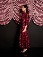 Empire Sequin Midi Dress Fuschia Pink / Z