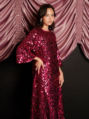 Empire Sequin Midi Dress Fuschia Pink / Z