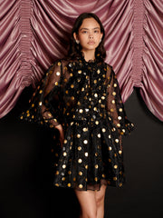 Swing Spot Organza Mini Dress Gold & Black / Z