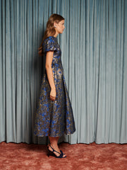 Matinee Jacquard Midi Dress Gold, Teal Blue / Z