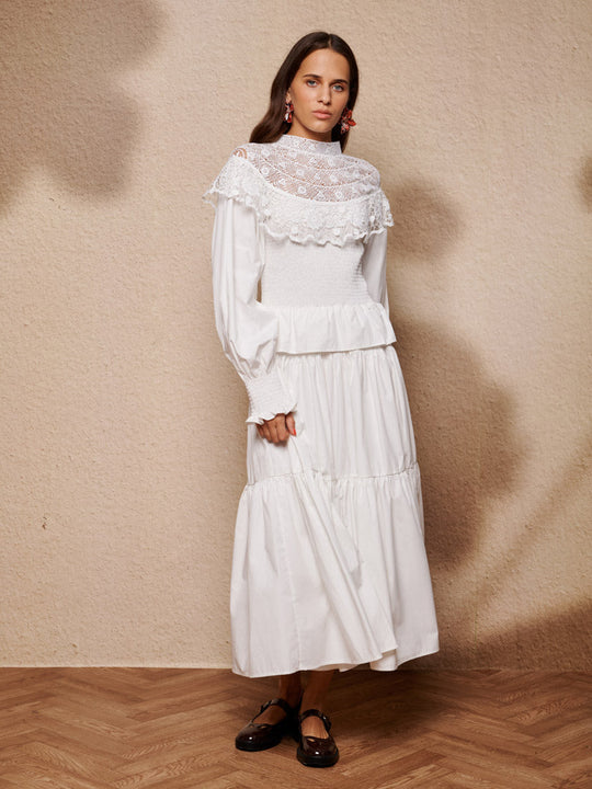 Light Language Shirring Maxi Dress Pearled White / Z