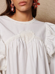 Sol Seeker Ruffle Mini Dress Pearled White / Z