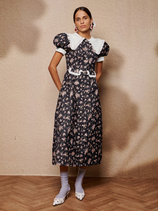 Eclipse Ditsy Midi Dress Dark Navy Blue / Z