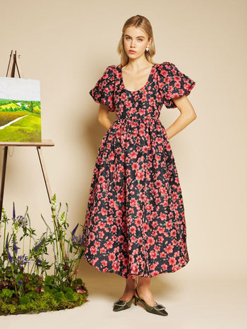 Impressions Jacquard Midi Dress Red & Navy Blue / Z