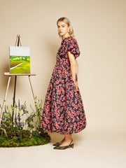 Impressions Jacquard Midi Dress Red & Navy Blue / Z