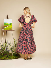 Impressions Jacquard Midi Dress Red & Navy Blue / Z