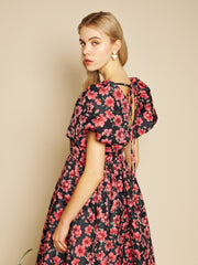 Impressions Jacquard Midi Dress Red & Navy Blue / Z